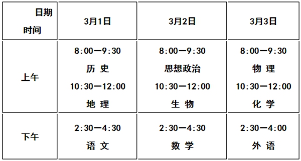 2023年河北高中各科會(huì)考時(shí)間安排一覽表