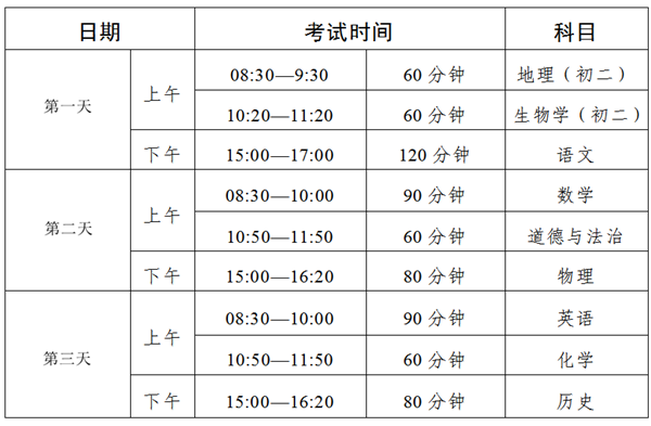 2024年揭陽中考時間是幾月幾號,具體各科目時間安排