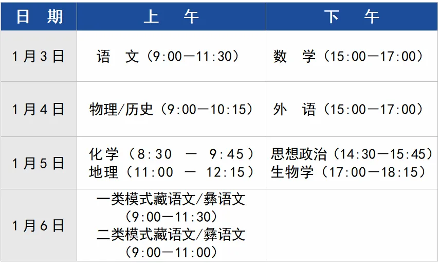 2025年四川八省聯(lián)考時(shí)間表(附新高考各科適應(yīng)性演練時(shí)間安排)